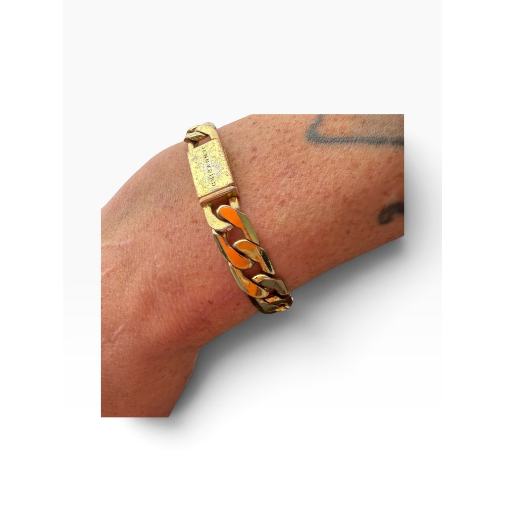 Jenny Bird Chunky Curb Chain Bracelet Gold Orange Enamel Statement Edgy OS